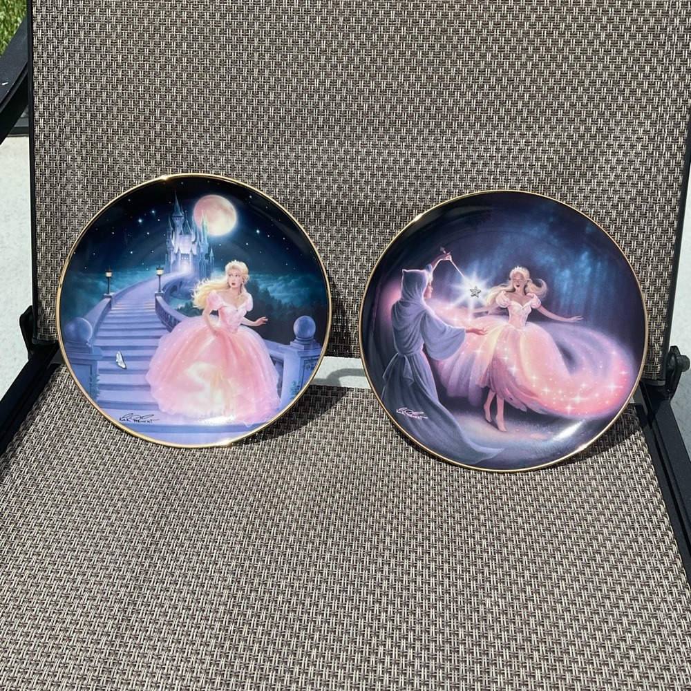 2 FRANKLIN MINT FAIRY GODMOTHER'S MAGIC & MAGIC OF CINDERELLA PLATE KIRK HEINERT